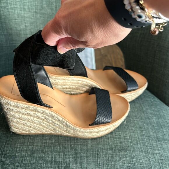 Dolce Vita Pia Women’s black wedge espadrille strappy ankle sandal size 7.5 EUC! - Picture 2 of 8